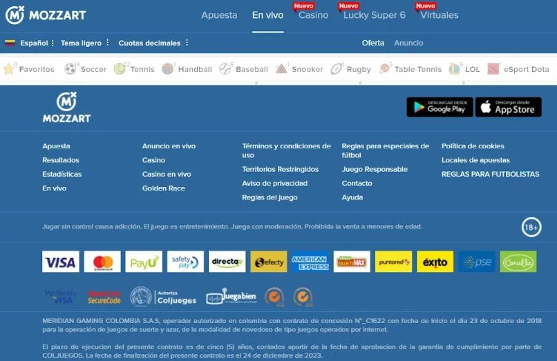 Sitio oficial de MozzartBet colombia mejores casinos mozzartbet