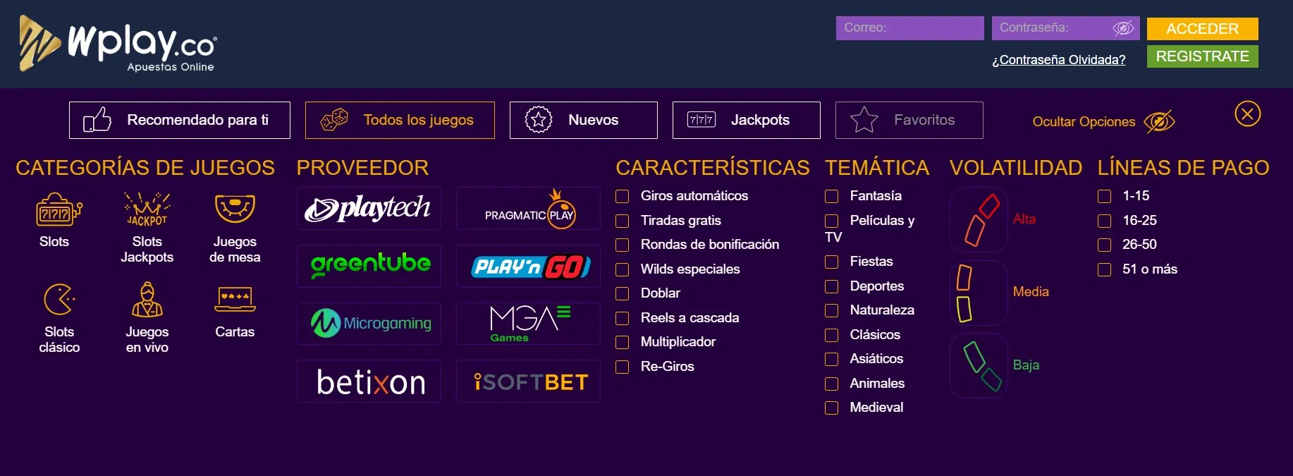 Variedad de juegos en Wplay casino online colombia mejores casinos WPlay